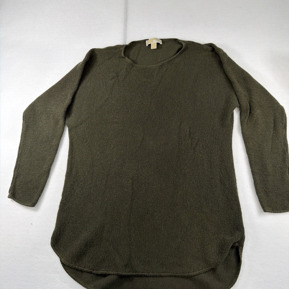 MICHAEL Michael Kors Round Neck Hi-Lo Olive Green Knit Sweater Size Large